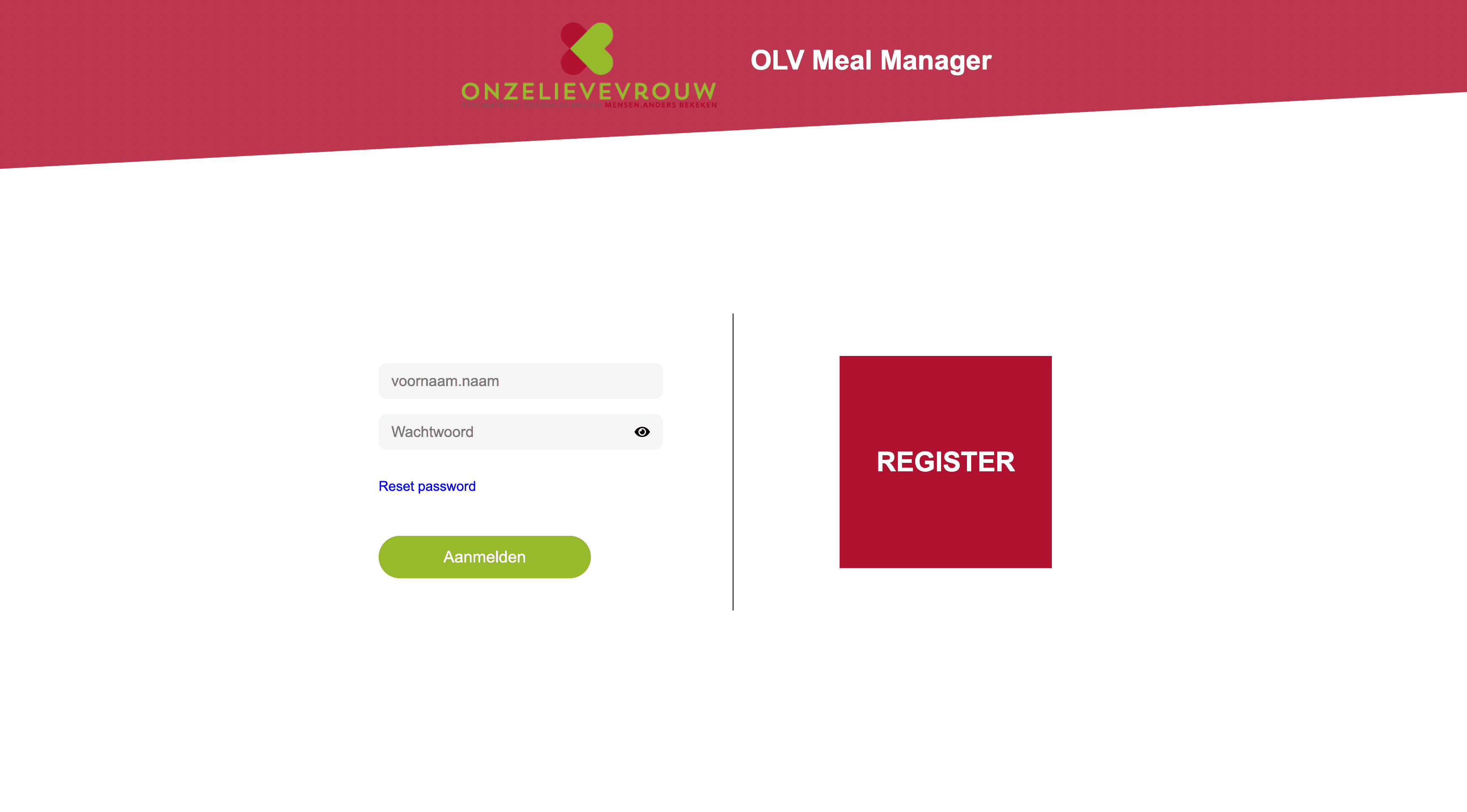 Meal Manager Login Screen